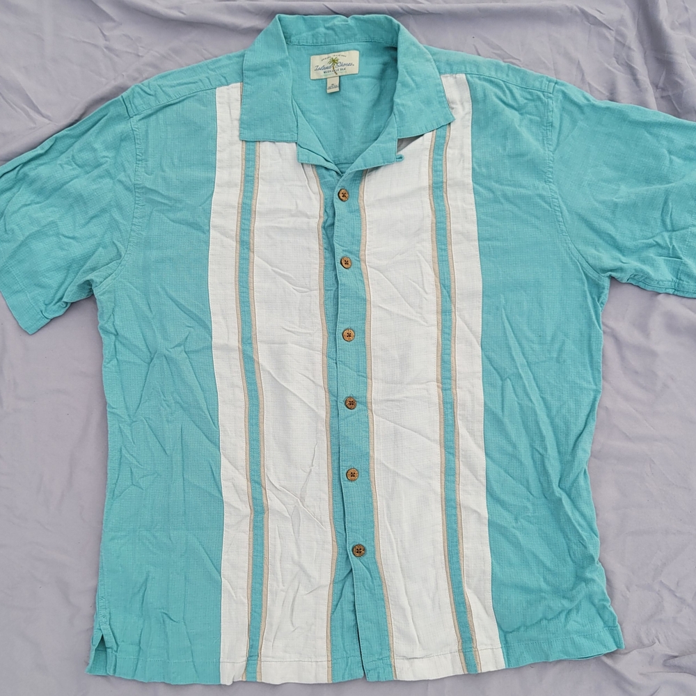 Men's Turquoise and White Casual Button Down Shirt